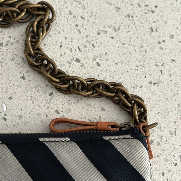 NWT Vintage J. Crew Y2K 2000s Silk Chain Strap Striped Bag Purse in Blue Stripes - Picture 2 of 11